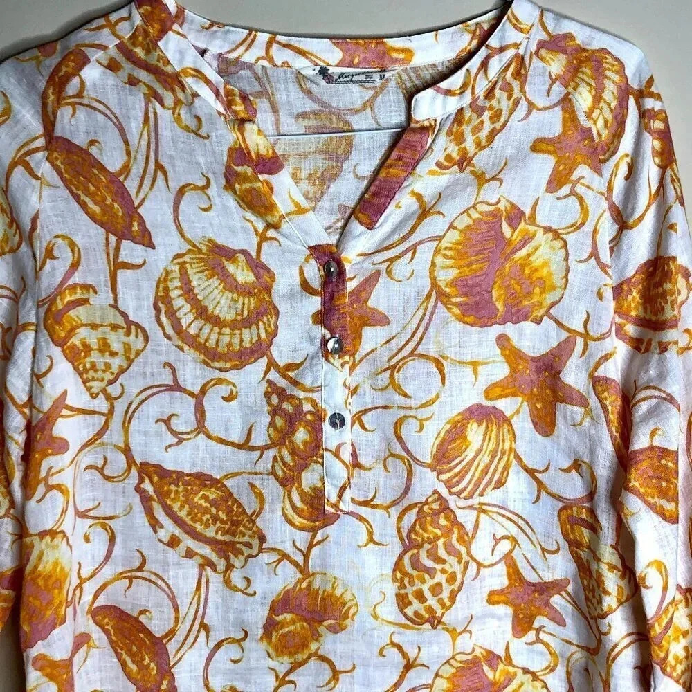 Margaritaville Summery Seashells Design Summery Linen Top, Size M - Picture 3 of 10